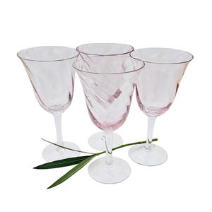 Vintage Pink Depression Glass Goblets Water Wine Optical Swirl Set of Four MCM/Pink Wedding Toast Sweetheart Table Glasses Set of Four MCM