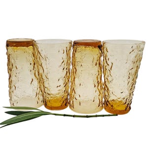 Vintage Wassergläser Amber von Anchor Hocking 4er Set/Vintage Anchor Hocking Glassware Milano Lido Muster Honey Amber Honey 4er Set