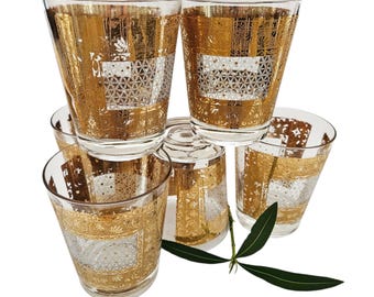 Vintage Pasinski 22K Gold Tumblers – Set of 6 – 12 oz Mid-Century Glasses (1960s-1970s)