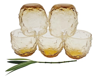 Vintage Anchor Hocking Honey Gold Milano Glasses - Set of 5 Mid-Century Textured Tumblers