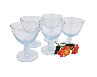 Vintage Kosta Boda Crystal Cocktail Glasses: Light Blue Scandinavian Barware, Set of 5
