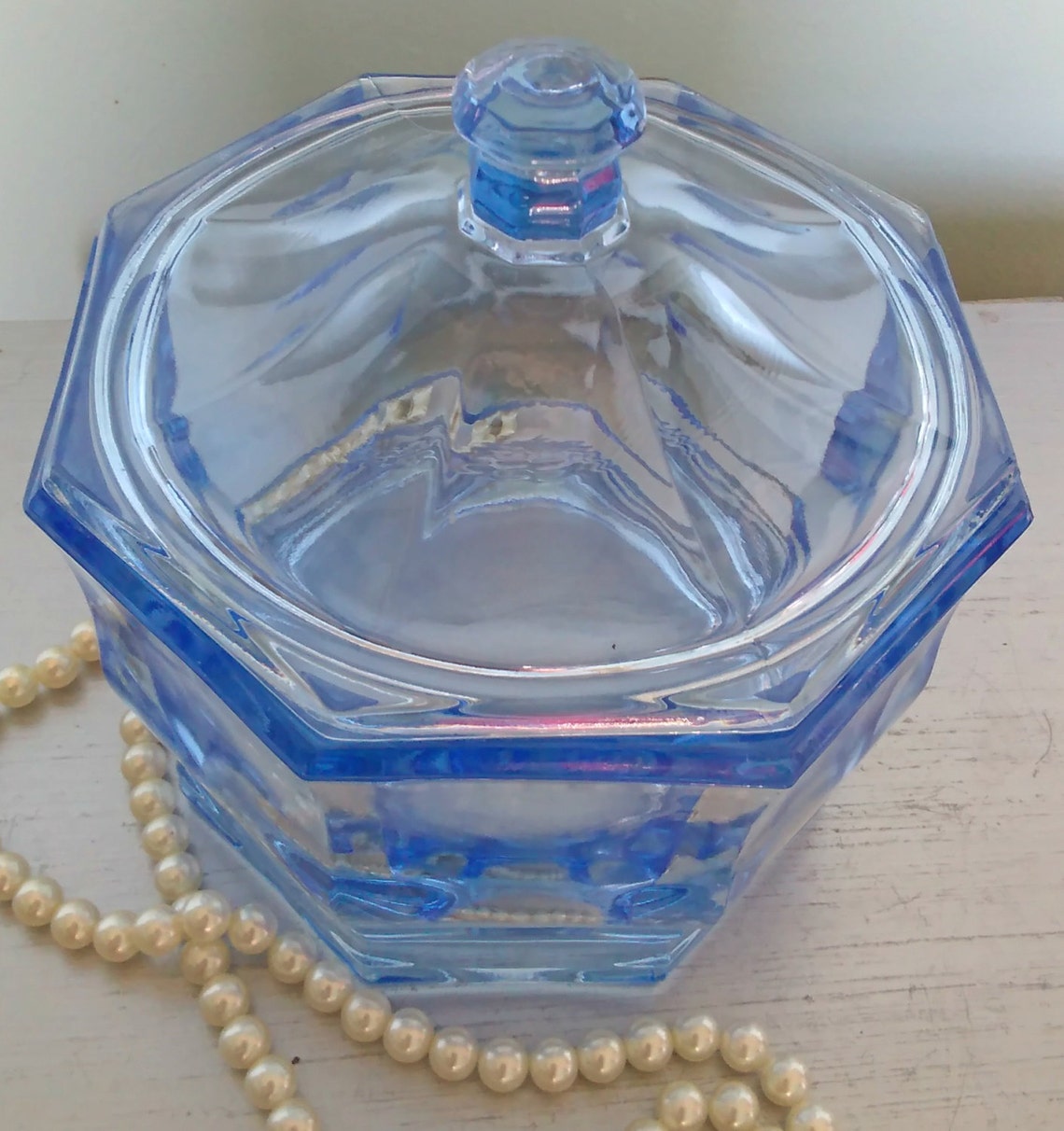 Vintage Candy Dish Indiana Glass Brilliant Ice Blue Octagon Etsy