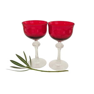 Vintage Fostoria 6013 Ruby Liquor Cocktail Glasses Set of 2 | 1935–1942 Red Crystal Stemware | Elegant Barware
