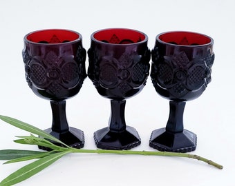 Vintage Red Cape Cod Cordial Glasses Set of Three by Avon/Vintage Avon Red Cape Cod Footed Liquor Glasses/Sweetheart Table Red Holiday