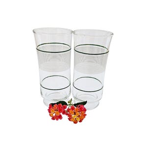 Set of 2 Vintage Green and White Stripe Highball Glasses – Mid-Century Modern Tumblers by Libbey, 1960s - Mid Century Modern Tumblers Two