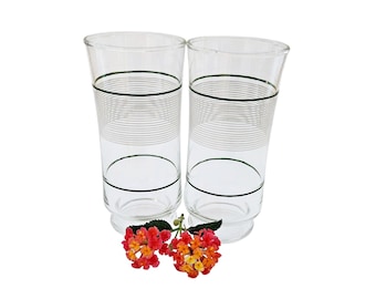 Bicchieri highball vintage a righe verdi - Tumbler Libbey di metà secolo, set da 2