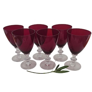 1940s Morgantown Radiant Ruby Water Goblets Set of Six/Vintage Water Goblets Ruby Red Set of Six Wafer Stemware by Morgantown MCM