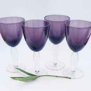 Vintage Amethyst Bubbleglass Goblets Set of Four by Portmeirion Clear Teardrop Footed Stem Large/Large Amethyst Goblets Sweetheart Table
