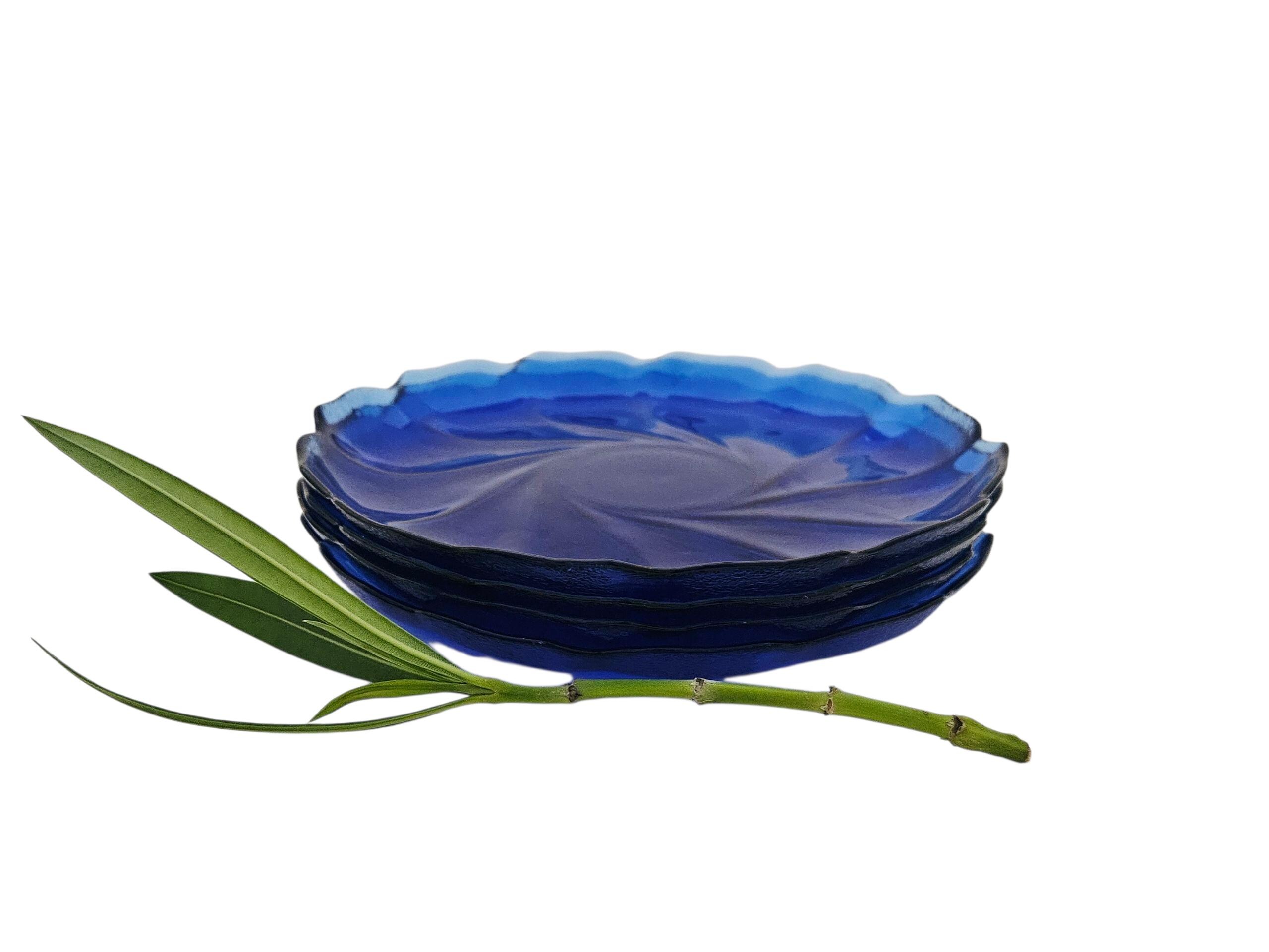 ヴィンテージ アルコロック コバルトブルー ガラスプレート | 4枚