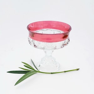 Vintage Compote Cranberry Flash Indiana Glass Kings Crown Thumbprint/Vintage Footed Candy Dish Cranberry Kings Crown/Fuscia Candy Dish MCM