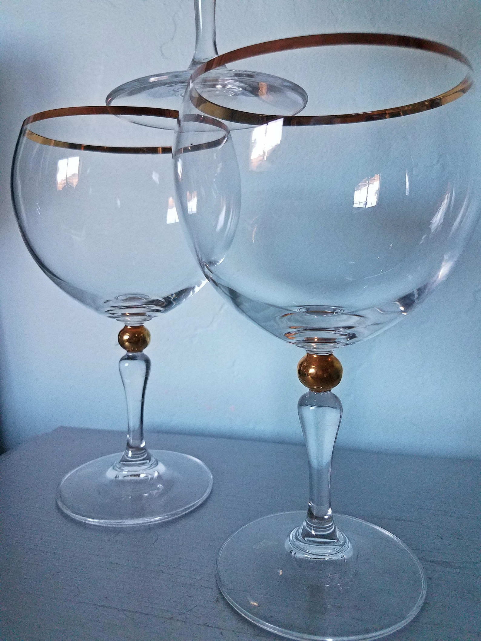 Vintage Wine Glasses Gold Rim with Gold Ball Stem Bohemia Etsy