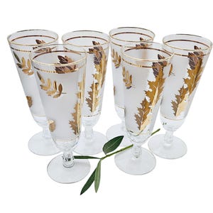 Vintage Golden Foliage Pilsner Glasses Set of Six by Libbey MCM 1950s/Vintage Libbey Pilsner Glasses Set of Six Golden Foliage Pattern MCM
