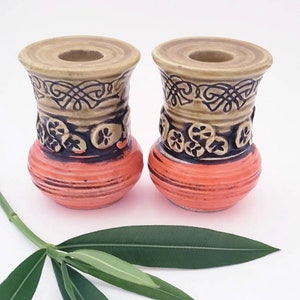 Vintage Inarco Japan Candlestick Holders Mid Century Modern Ceramic Art/Retro Gifts Mod Orange and Green Inarco Candlestick Holders Set MCM