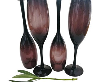 Vintage Amethyst Champagne Flutes, Set of 4, MCM Barware
