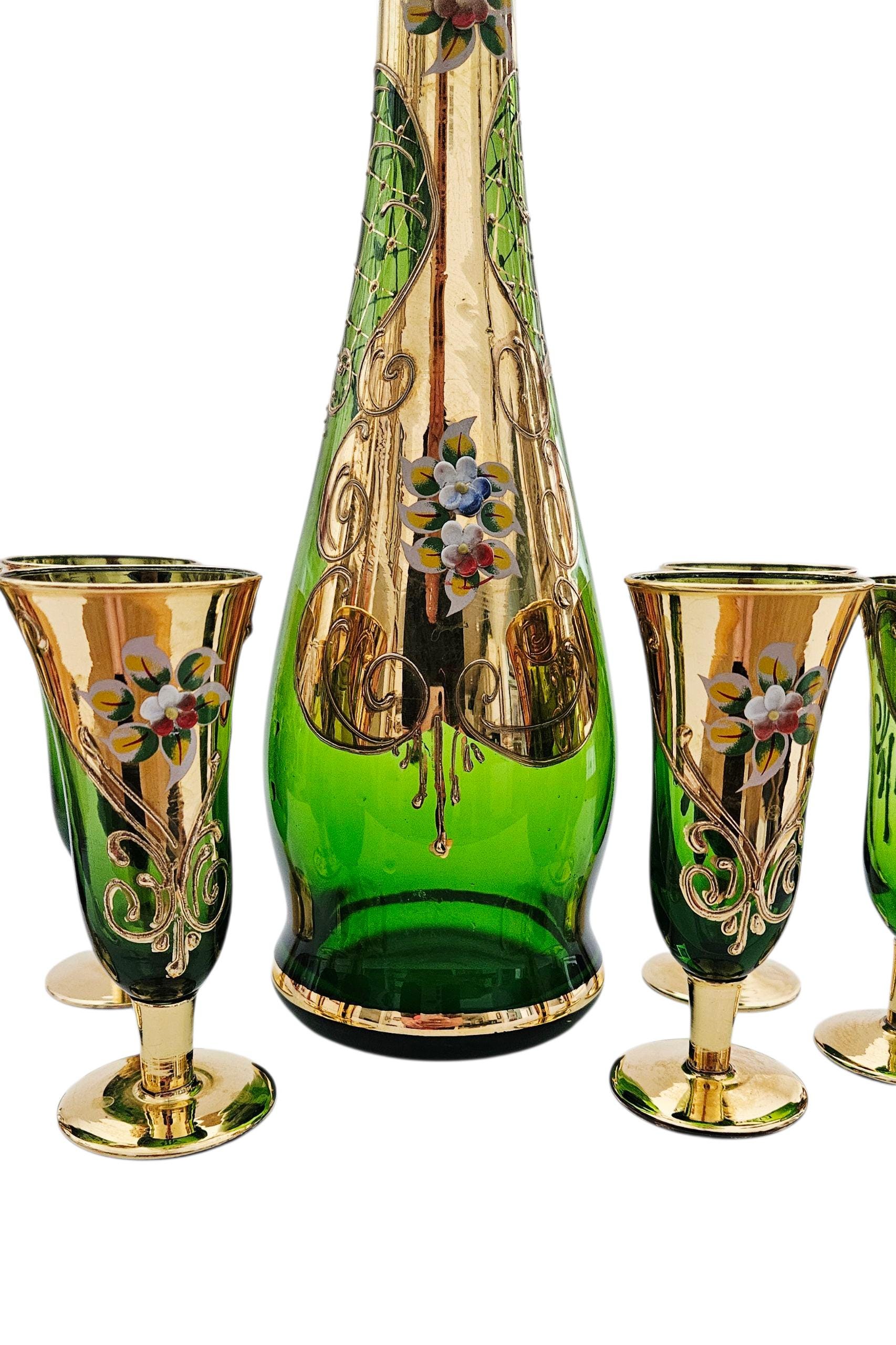 希少なミッドセンチュリー・ムラーノガラスのデキャンタセット – 22K