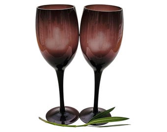 Vintage Amethyst Wine Glasses, MCM Barware, Set of Two