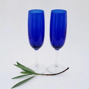 Vintage Champagne Glasses Cobalt Blue with Clear Stem Set of Two/Vintage Champagne Flutes Cobalt Blue Set of Two/Cobalt Wedding Toast MCM