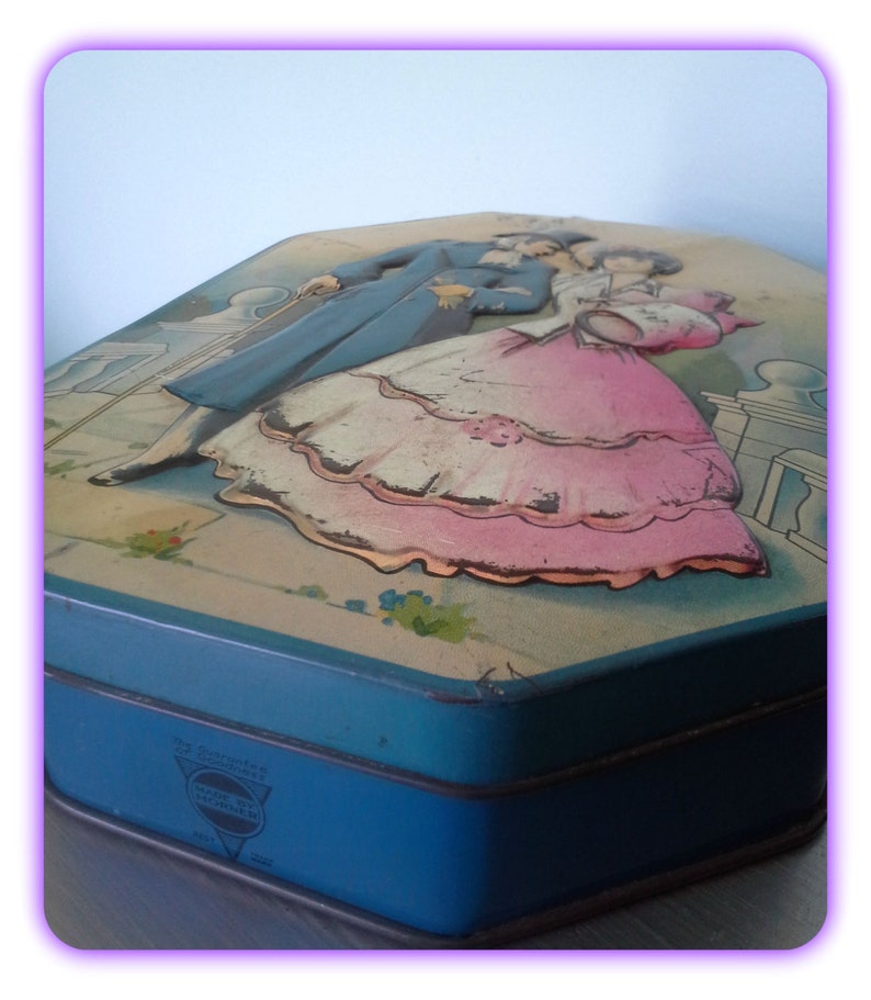 Vintage Tin George Horner Boy Blue Toffee Victorian DressCostume Box with LidVintage Tin Victorian Style BlueVintage Victorian Tin Blue