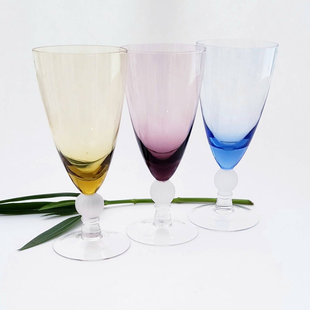 Vintage MCM Water Goblets: Multi-colored Glass Set of 3 - Etsy