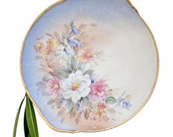 Vintage Limoges Porcelain Dinner Plate: Hand-Painted Floral Decor by Damas