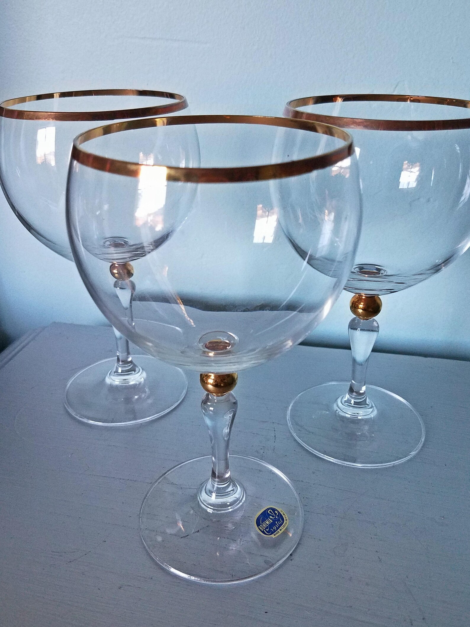 Vintage Wine Glasses Gold Rim with Gold Ball Stem Bohemia Etsy