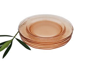 Vintage Pink Depression Glass Luncheon Plates, Victory Pattern, Set of 5