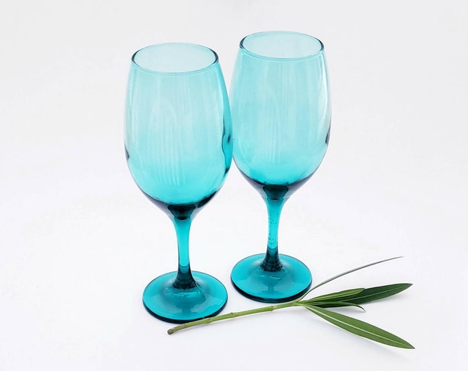 Vintage Teal Green Wine Glasses Set Of Two Mcm Jewel Etsy