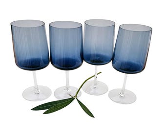 Vintage Dusky Blue Water Goblets - MCM Sleek Glassware, Set of 4