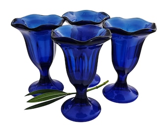 Vintage Cobalt Blue Ice Cream Glasses - Anchor Hocking, Set of 4