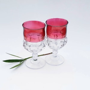 Vintage Water Goblets Kings Crown Ruby Flashed by Tiffin Set of Two/Vintage Tiffin Water Goblets Cranberry Flashed Kings Crown Pattern MCM