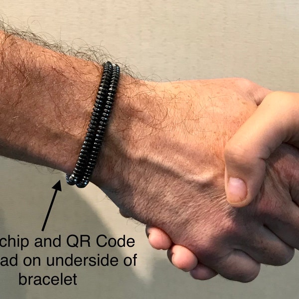 Bracelet NFC professionnel personnalisé et code QR pour hommes et femmes - Style de perle principale en argile polymère ou en pierre (unisexe)