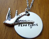 DRAFT Factions Necklace. Birds Tattoo, Silver colored, hand stamped.