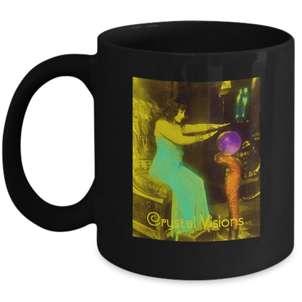 Gypsy Crystal Ball Visions Vintage Retro Black Coffee Mug 11 oz. Cup