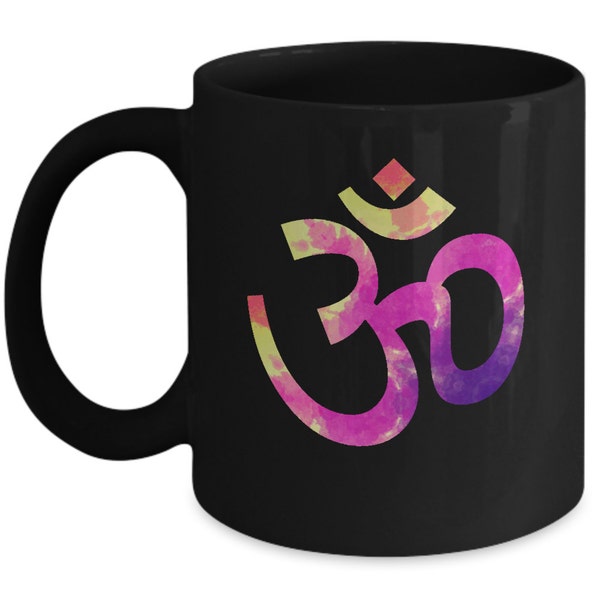 Om Aum Sacred Fire Symbol Black Coffee Mug 11 oz. Cup