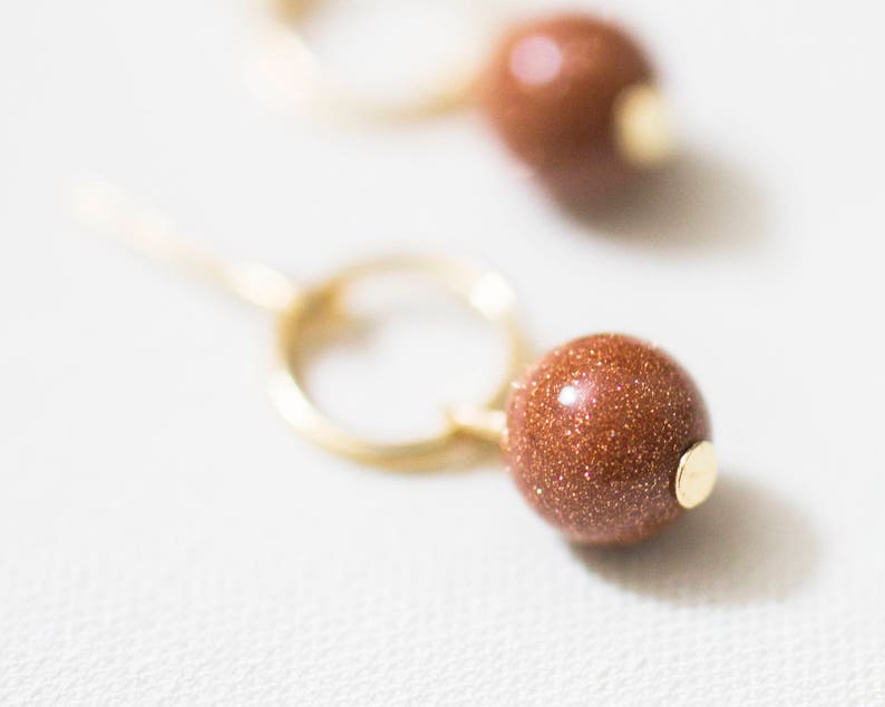 Monoria Studio Handmade Pierced or Clip on for Non pierced geometric small round circle gold sandstone earrings