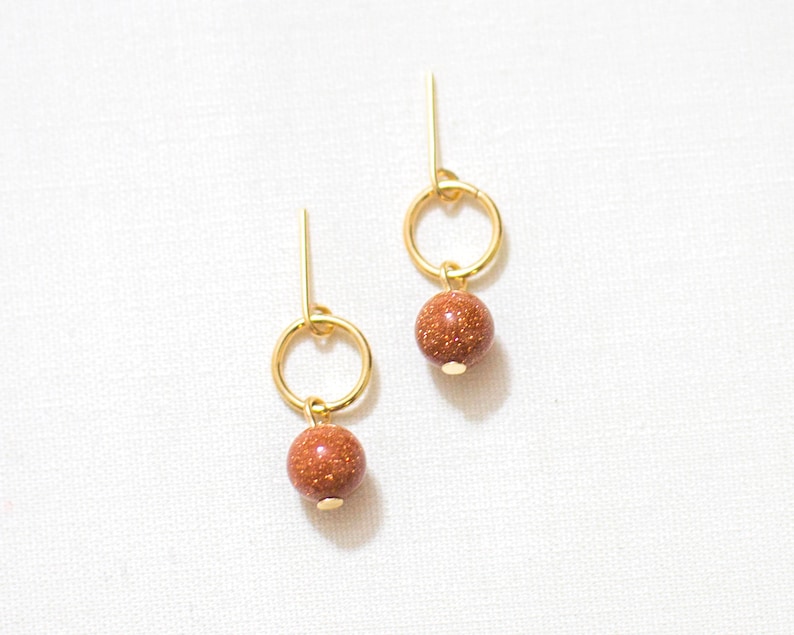 Monoria Studio Handmade Pierced or Clip on for Non pierced geometric small round circle gold sandstone earrings