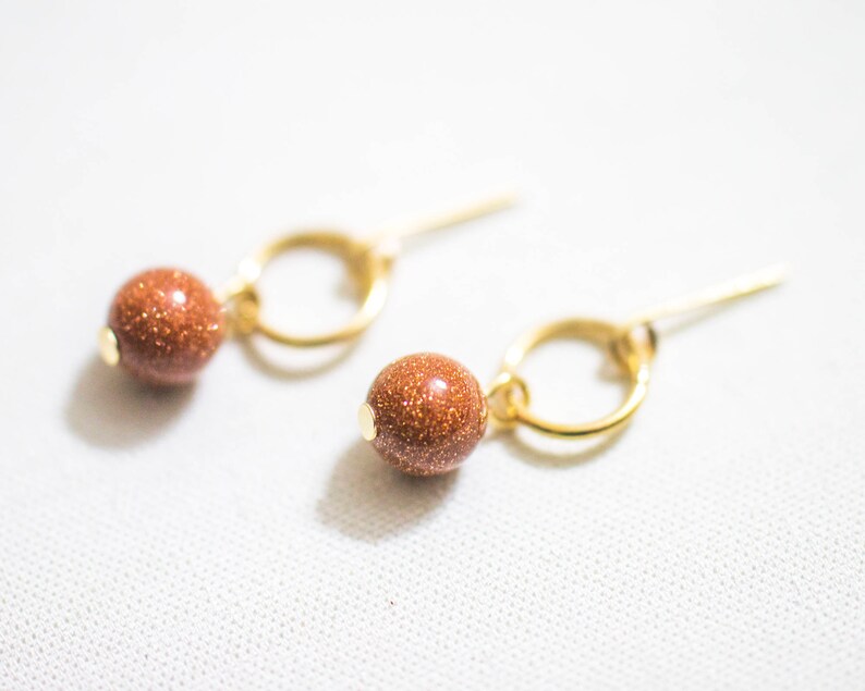 Monoria Studio Handmade Pierced or Clip on for Non pierced geometric small round circle gold sandstone earrings