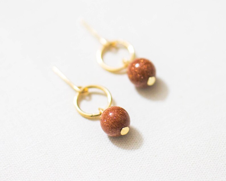Monoria Studio Handmade Pierced or Clip on for Non pierced geometric small round circle gold sandstone earrings