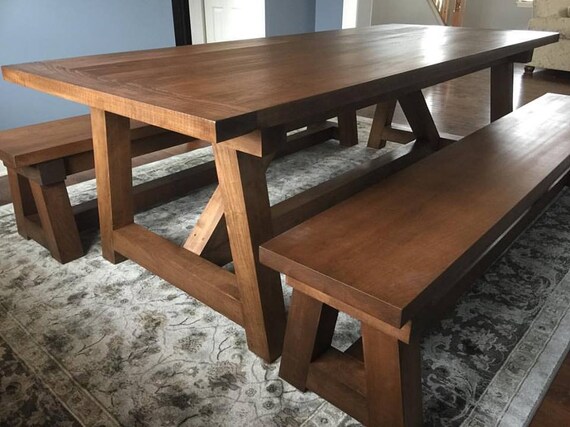 Classic Farmhouse Dining Table With Benches Etsy