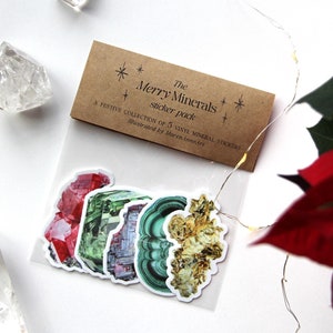 Merry Minerals Sticker Pack - 5 Weihnachtsfarben Aquarell Kristall Vinyl Aufkleber