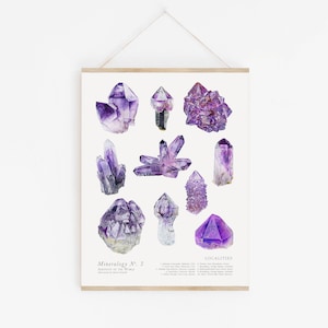 Mineral Poster- Mineralogy No. 3- Amethyst of the World- Watercolor Crystal Poster, Gemstone Poster, Geology Poster