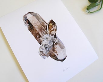 Gemstone Print- Watercolor Topaz Crystal- Mineral Art, Gemstone Art, Crystal Painting, Crystal Print, Geology Print