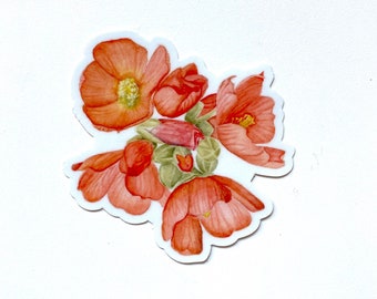 Wildflower Sticker- Globemallow Watercolor Vinyl Sticker- Botanical Illustration, Flower Stickers, Floral Sticker, Native Plant Stickers