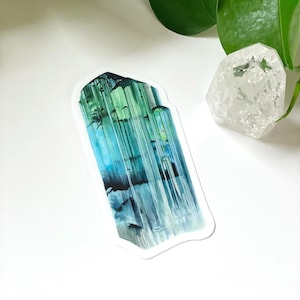 Adhesivo de vinilo con acuarela de turmalina: adhesivo de cristal, adhesivo de mineral, adhesivo de piedra preciosa, cristal de turmalina, piedra de turmalina