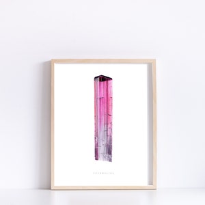 Pink Tourmaline Painting- Crystal Print, Mineral Print, Gemstone Print, Gem and Mineral Art, Geology Print