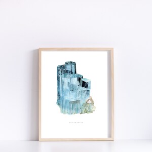 Watercolor Aquamarine Art Print, Crystal Art, Giclée Print, Mineral Art, Crystal Painting