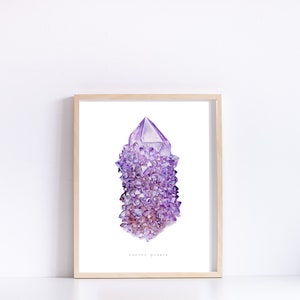 KaktusQuarz Amethyst Aquarell Druck- Spirit Quartz Giclee Print- Aquarell Kristall Kunst, Mineral Art, Kristall Print