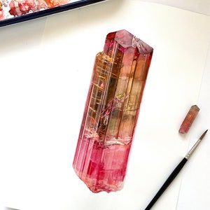 Californian Tourmaline Watercolor Print- Pink Tourmaline, Geology Art Print, Crystal Print, Gemstone Print