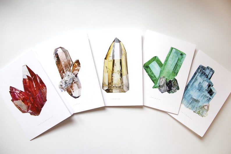 Crystal Card Set- 10 Watercolor Crystal Greeting Cards, Mineral Art ...