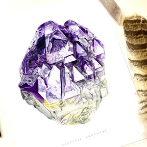 Crystal Print- Elestial Amethsyt Giclee Print- Watercolor Crystal Art, Crystal Painting, Mineral Art, Geology Print
